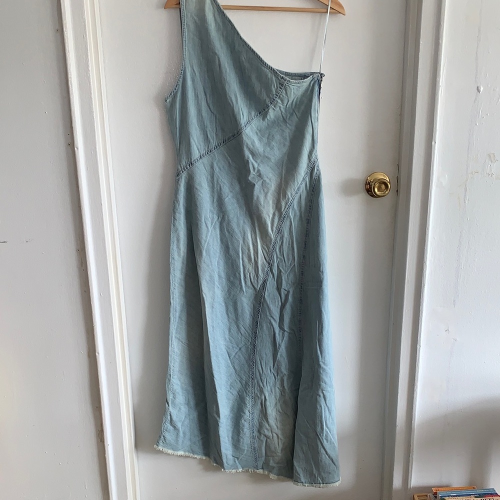 Zara One-Shoulder Light Blue Jean Dress